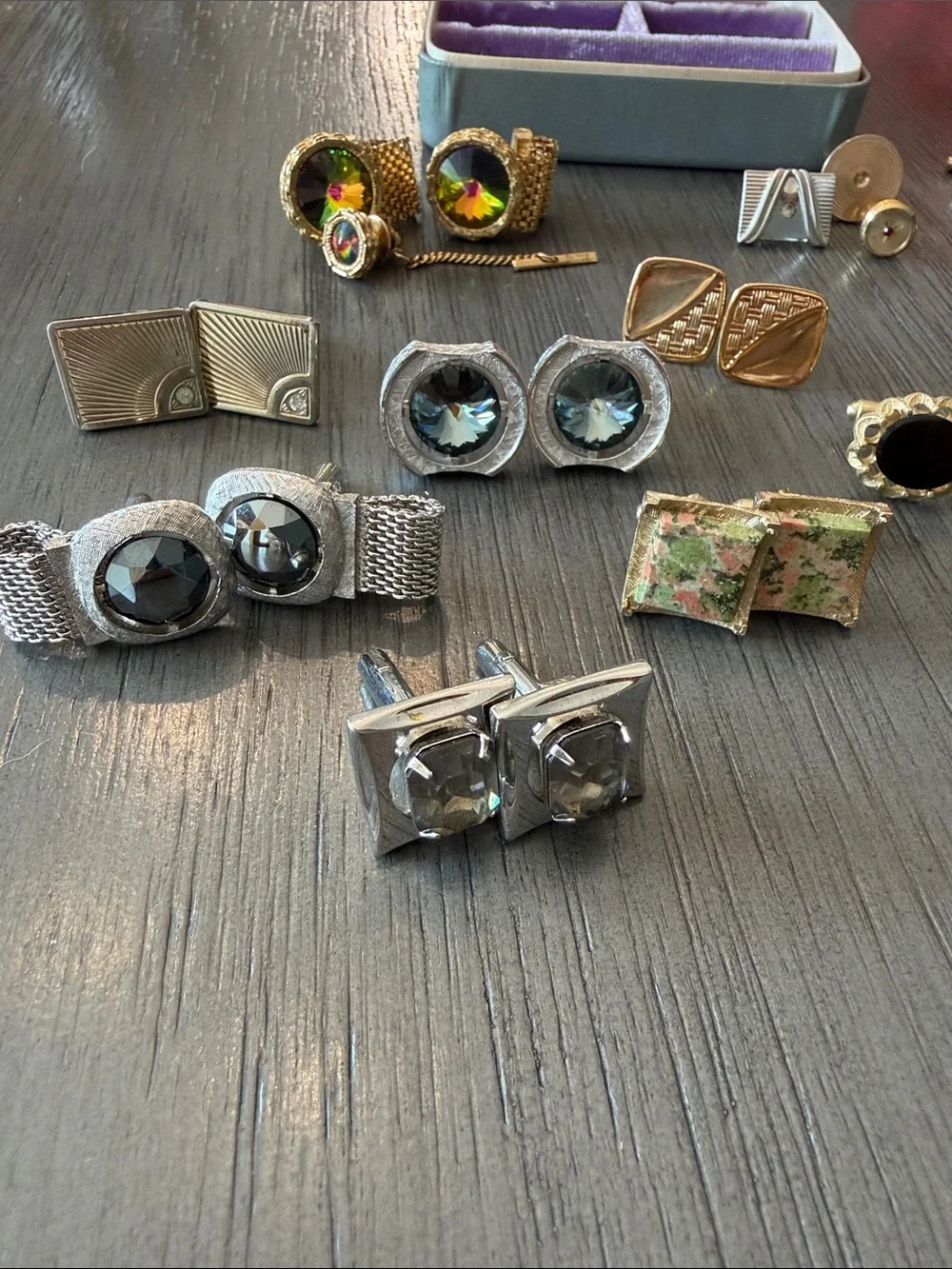 Vintage Cufflink & Tie Clip Set with Storage Box